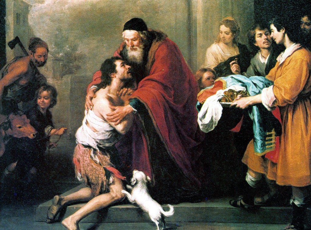 Murillo, Bartolomé Esteban (Sevilla, 1617-1682): El regreso del hijo pródigo (Washington, National Gallery of Art). La serie de obras sobre la misericordia pintadas por el artista se encontraban originalmente en el Hospital de la Caridad (Sevilla). 