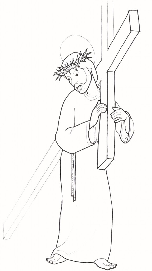 Jesús con la cruz bn - Dibujos y Cosas para Catequesis - Arguments